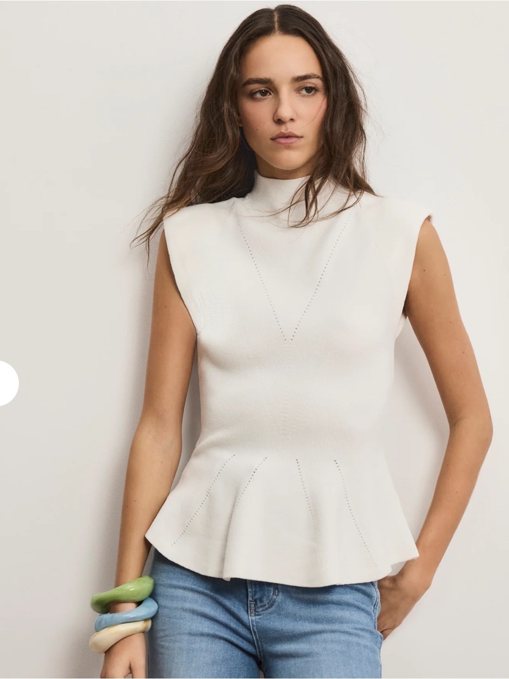 Veronica Beard Seraphine Knit Peplum Top Off-White Sleeveless Sweater XS New